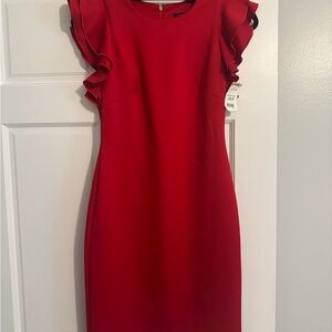 Tommy Hilfiger Red Ruffle Sleeve Midi Dress NWT